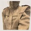 Womens Faux Suede Short Jacket Streetwear Oversized Shoulder Patches Stand Collar Zip Up Coat