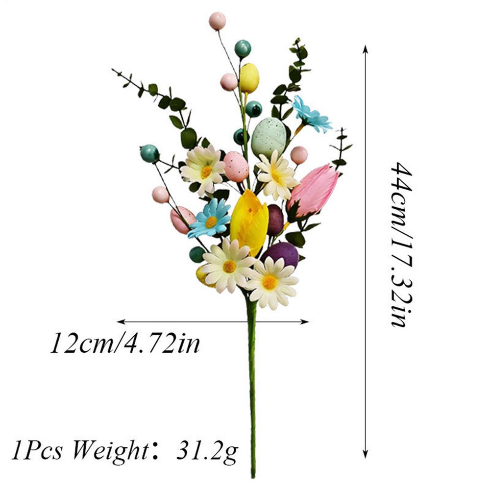 Easter Artificial Flower Bouquet Pastel Plastic Faux Floral Arrangement with Eggs and Berries - for Home Decor