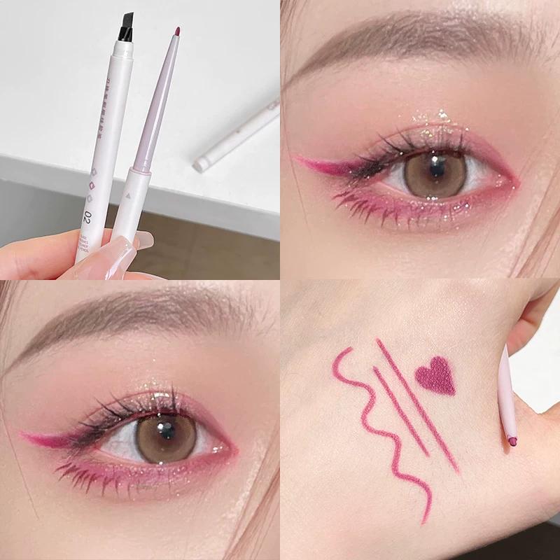 Eyeliner Gel Pen with Built-In Blade Brush ~ Colorful Eyeliner Pen in Blue, Red-Brown, Natural, Long-Lasting, Waterproof, and Sweat-Proof for Women