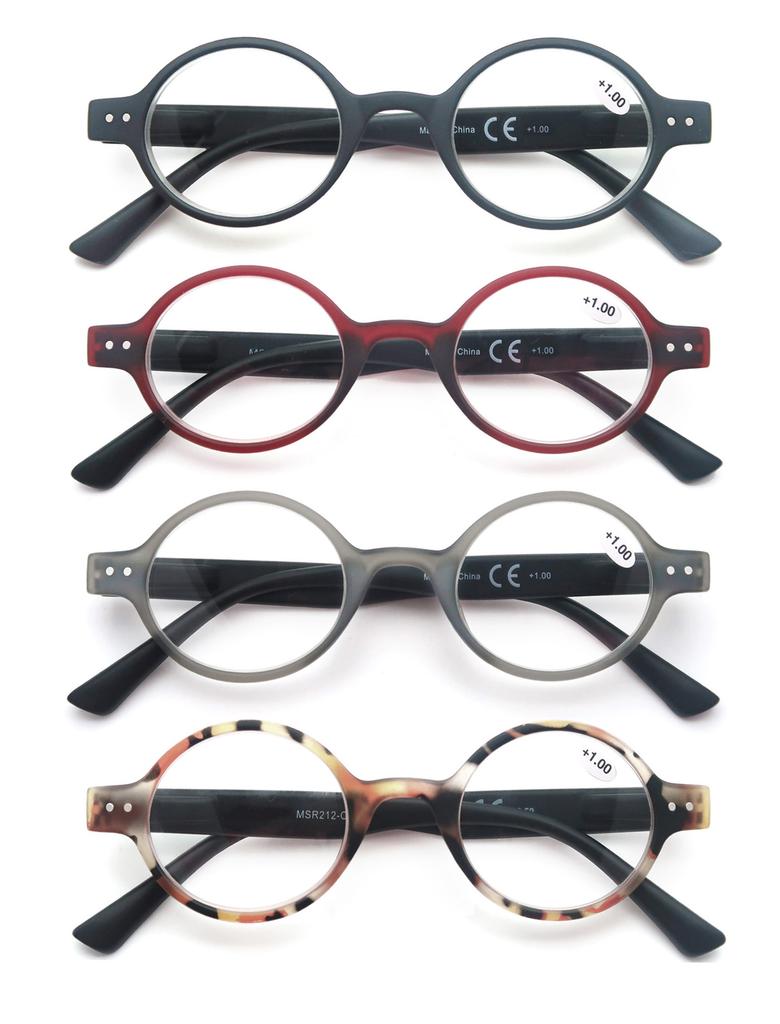 Набор из 4 очков для чтения для мужчин и женщин, круглые/квадратные/кошачий глаз, пружинные петли, ультралегкие очки для чтения, пресбиопия с диоптриями