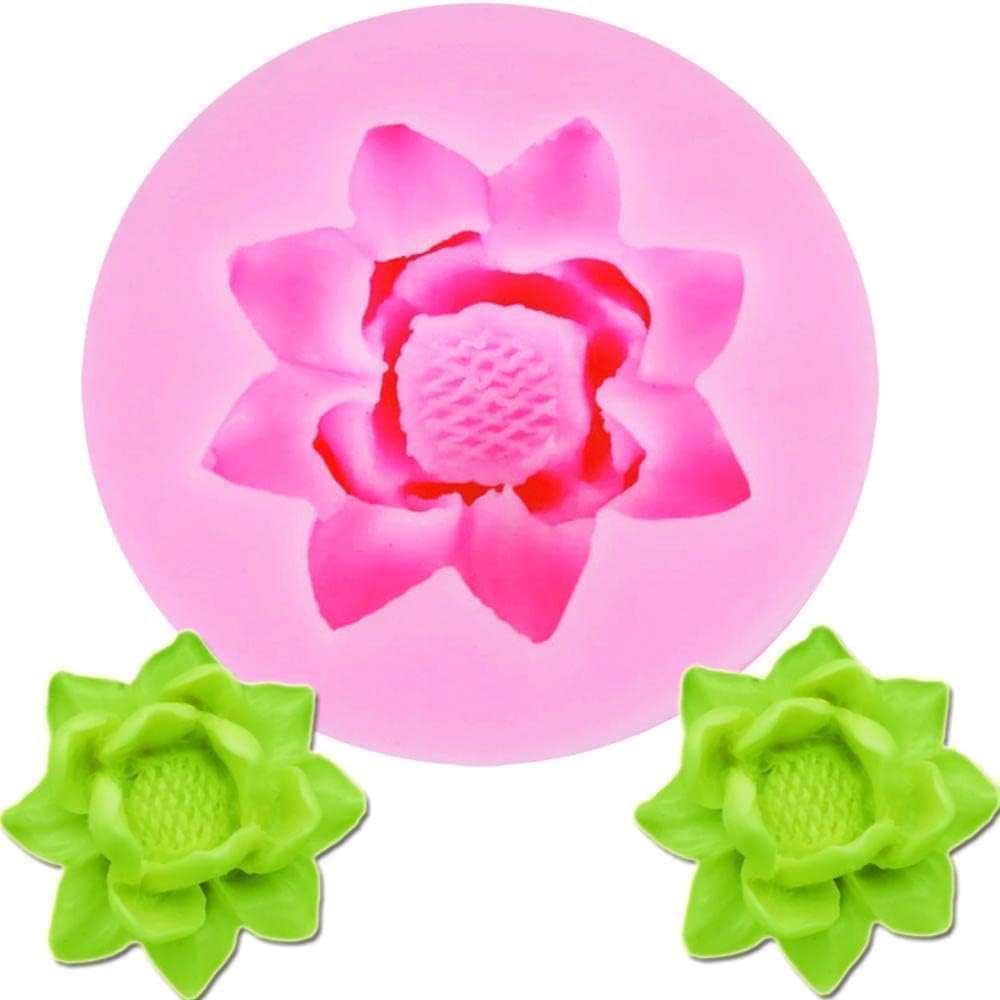 Pink 3D Flower Lotus Silicone Mold for DIY Cupcake Cake Topper Decoration Jelly Shots Fondant Mold Crystal Handmade Ice Cream Soap Mould Candy Making