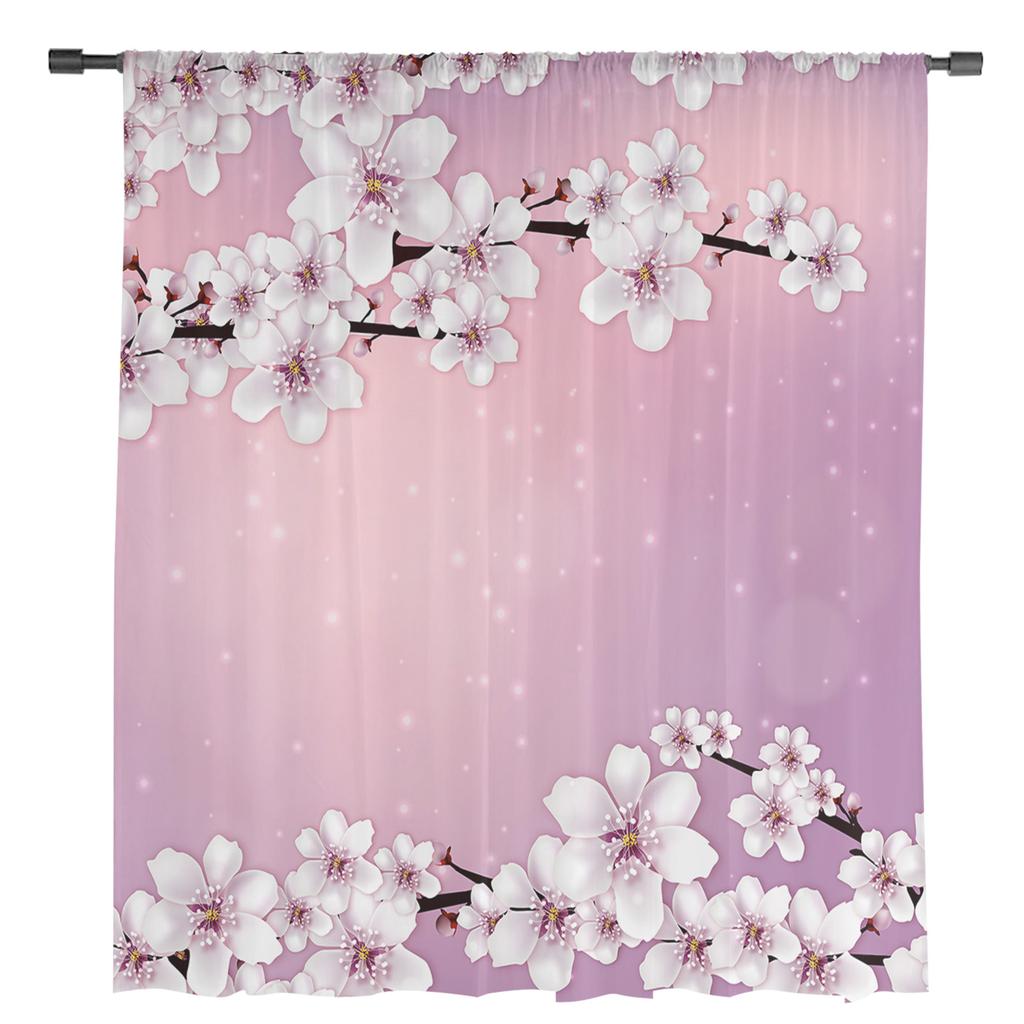 Flower Cherry Blossoms Tree Branch Gradient Sheer Curtains for Living Room Decor Window Curtains Kitchen Tulle Voile Curtains