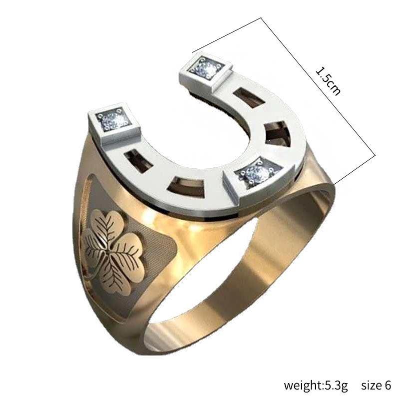 Ювелирные изделия Золото Двухцветное U-образной формы Микро-инкрустация Циркон Лепестки Дизайн Кольцо Ювелирные изделия Креативное Кольцо Ювелирные изделия