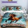 3PC Custom Name Horse Waves Bedding Set Duvet Cover Closure Includes 1 Duvet Cover & 2 Pillowcases for Bedroom