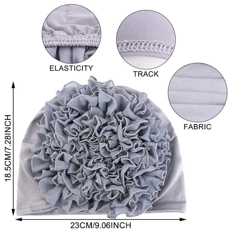 Women's Breathable Elastic Chiffon Hat with Large Flowers Solid Color Thin Bottom Cap Islamic Head Wrap African Bandana Head