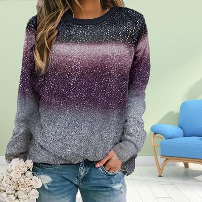 Осенняя женская мода с круглым вырезом и длинным рукавом, свободная одежда, футболка с принтом звездного неба для девочек, уличная одежда