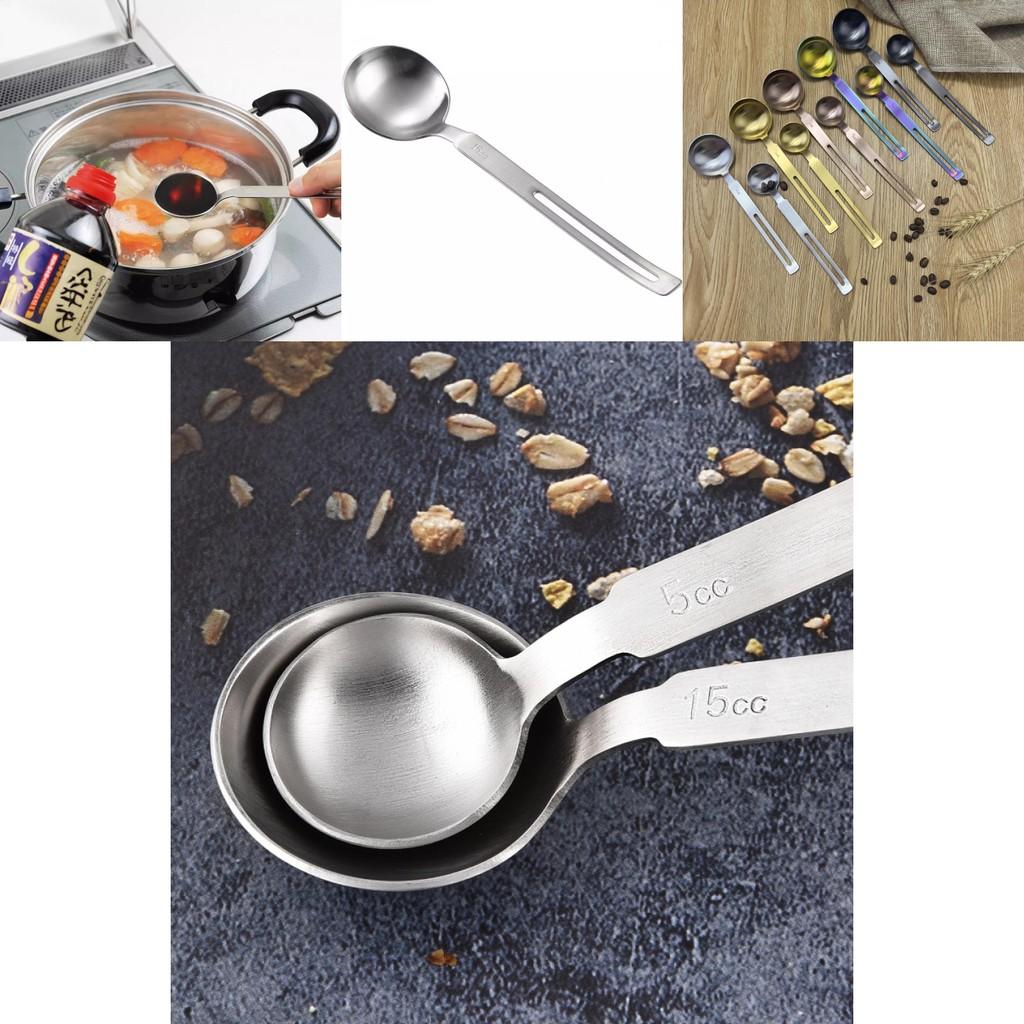 Elegant Silver And Colorful 304 Stainless Steel Long Handle Measuring Spoon Set