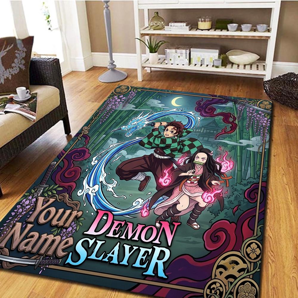 Ковер с индивидуальным именем Demon Slayer Kimetsu no Yaiba для гостиной, спальни, домашнего декора, в стиле фильма, игровой коврик для пола -HE33