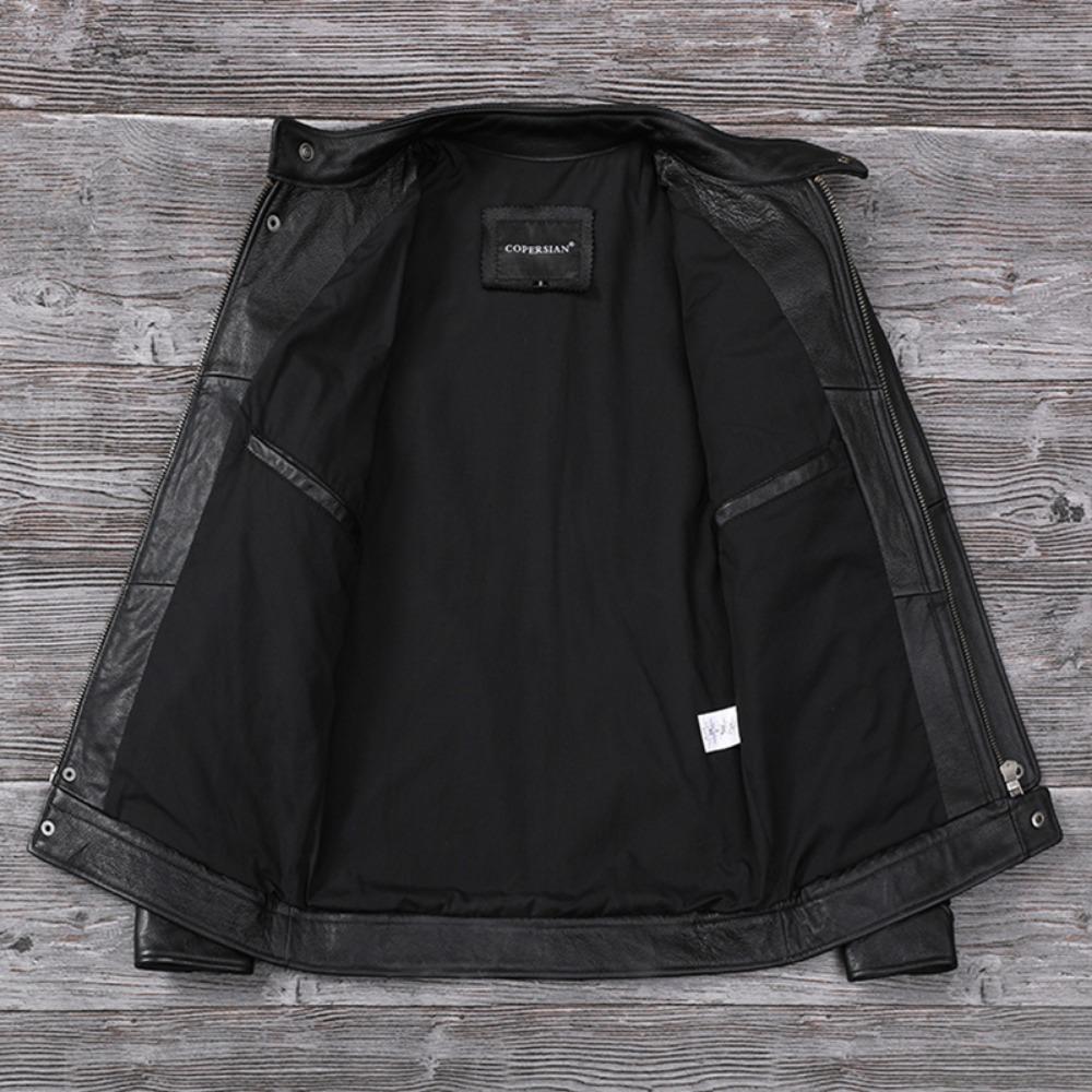 Китайский размер Мужская кожаная куртка Стиль Натуральная коровья кожа Пальто Мягкий приталенный крой Весна