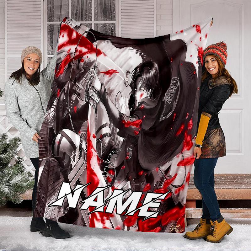 Personalized Custom Name Blanket - Attack on Titan Print Design,Blanket for Sofa,Bed,Travel,Camping - Soft and Warm, Great Gift