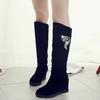 Fashion Long Boots for Women Rhinestone Black Knee High Shaft Shoes Woman Flat Demi-season Trend 2024 New Pu Footwear Spring Gyaru Rock