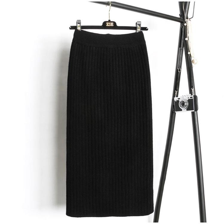 Женская юбка миди из плотного трикотажа с разрезом - Универсальная шерстяная юбка на эластичной талии для осени/зимы 2025