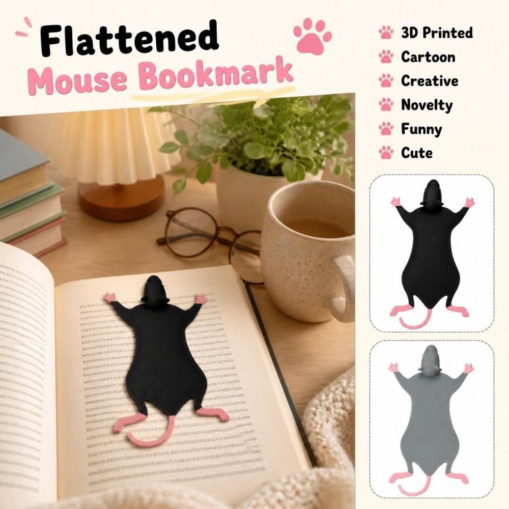 3D Printed 3D Animal Book Mark Creative Book Page Marker Flattened Mouse Bookmark Back-to-School