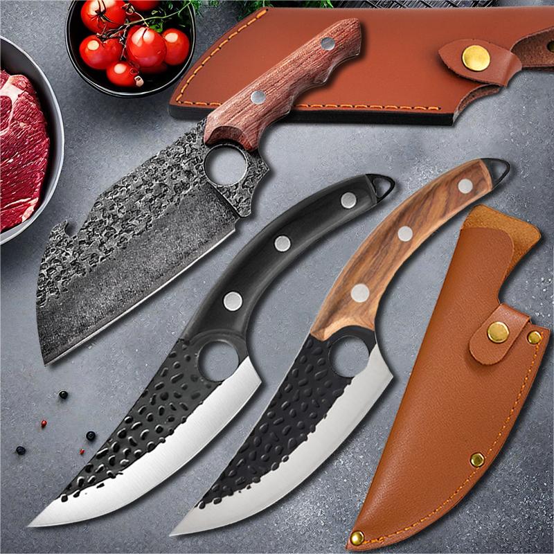Forged Kitchen Meat Cleaver Chef Knife Boning Slicing Full Tang Butcher Knife Peeling Cutting Fish Sushi Knife with Sheath