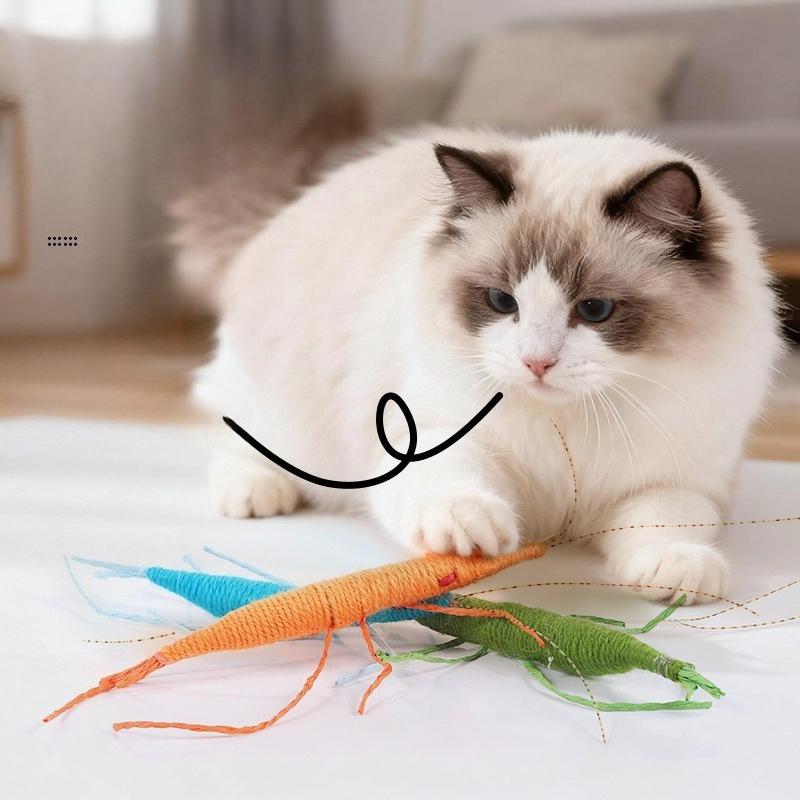 10 шт. Игрушка для кошек в виде шерстяной креветки с кошачьей мятой, имитация насекомого, интерактивная, жевательная, для развлечения питомцев, товары для животных