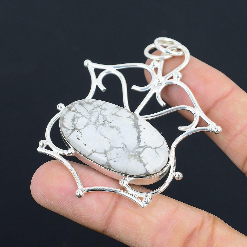 Womens day Sale 925 Silver Oval Howlite Stone Anniversary Boho Pendant Jewelry