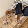 One-word Open-toed Round Head Platform Slippers Wear 2025 Fashion Casual Sand Hair Shoes