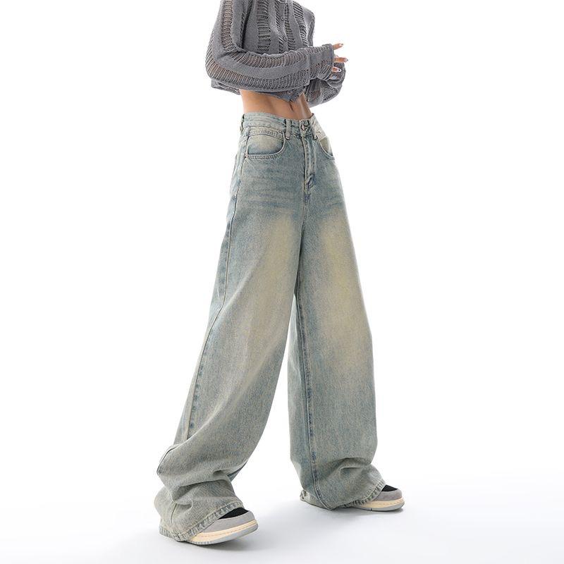 2000s Vintage Baggy Blue Jeans Women Harajuku High Waist Denim Trousers Female Retro Fashion 90s Aesthetic Wide Pants