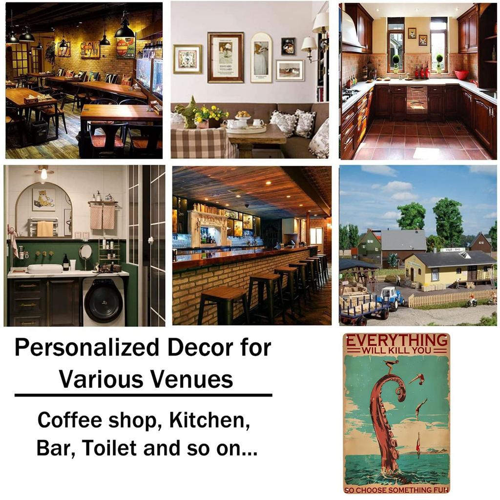 Funny Octopus Metal Sign Everything Will Kill You Choose Something Fun Sign Vintage Bar Kitchen Home Wall Decor 12x8 Inch