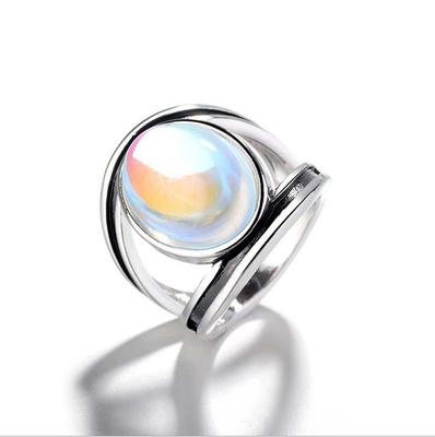 Кольцо Hecheng Wish Colorful Moonstone Ring — европейский и американский стиль с имитацией тайского серебра для женщин