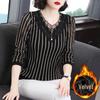 2023 Autumn Women's Lace Long-Sleeve Velvet Base Shirt - Elegant Top for Middle-Aged Women