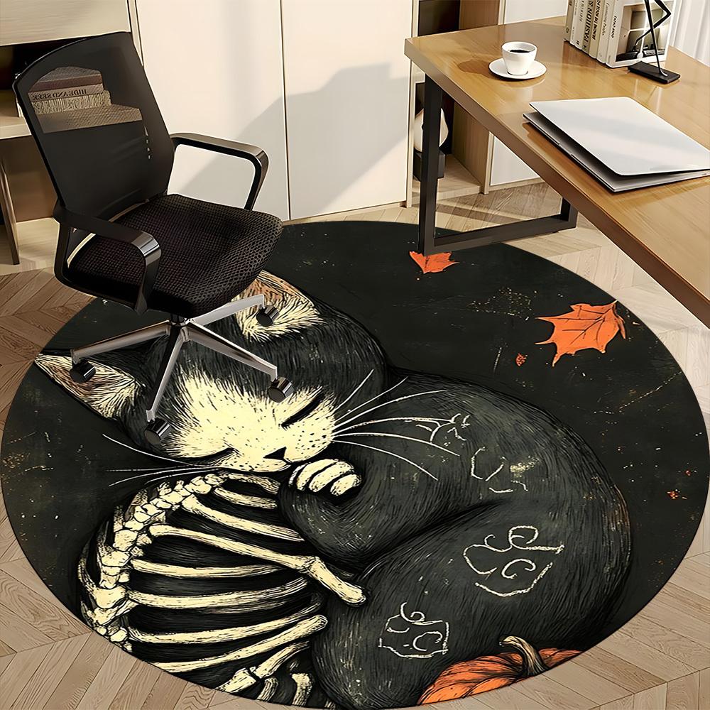 1pc Cat Skeleton Office Round Area Rug, Under Office Chairs Bedroom Living Room Home Decor, Room Deco, Available in Various Sizes 158