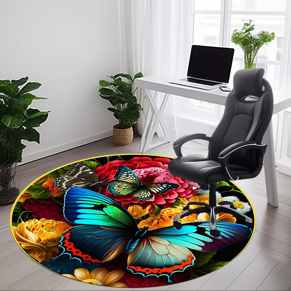 1pc Butterfly Flowers Chair Carpet for Office Non-Slip, Machine Washable Rug for Office, Room - Holiday Decor, Machine Made yy251016156