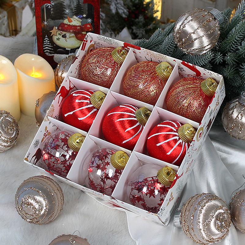 9Pcs 8cm Silk Line Wrapped Foam Ball Christmas Tree Ornament Xmas Party Hanging Decor