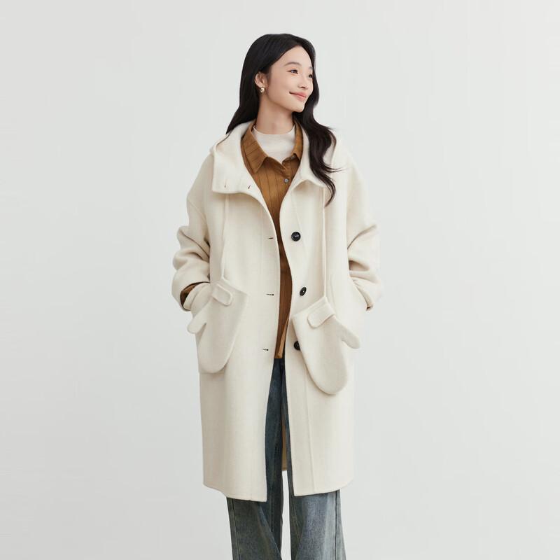 Elva' Island Women's Winter Hooded Double-faced Wool Coat
