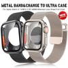 2 tasi 1 da Apple Watch 9 8 7 45mm 41mm uchun Ultra Case magnit qulfli tasma iWatch 6 5 SE 3 2 44mm 40mm uchun to'liq himoya qopqog'i soat tasmalari