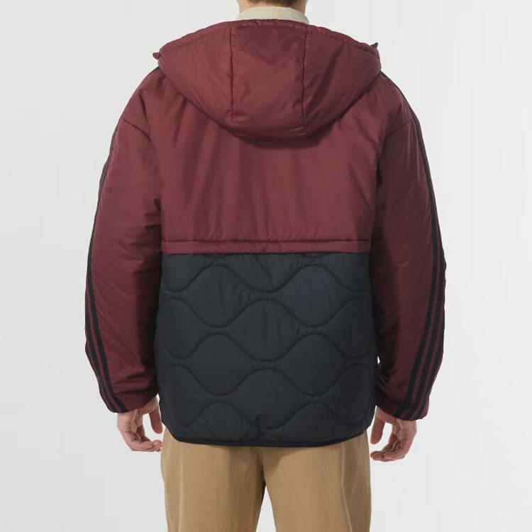 Adidas Двусторонняя куртка из искусственной овчины с логотипом и капюшоном в стиле пэчворк с принтом «Повседневная мужская куртка малинового цвета IW4037»