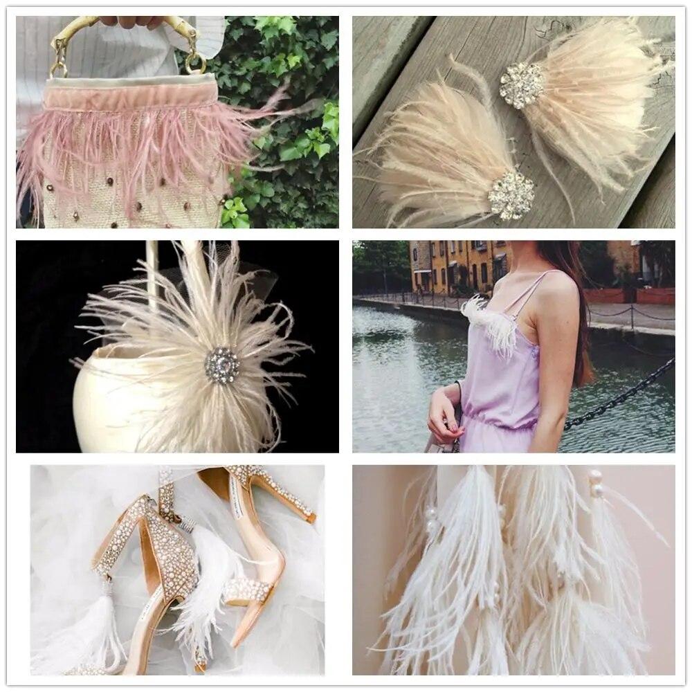 Colorful 8-10 CM 1/5/10 Meter Ostrich Feathers Trim Plumes Ribbon For DIY Wedding Dress Decoration Crafts Accessories Party Clothing