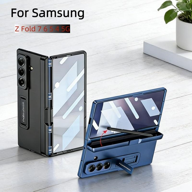 Magnetic Hinge Pen Slot 360 Protective Case for Samsung Galaxy Z Fold 7 6 5 4 5G Pen Holder Screen Glass Stand Cover