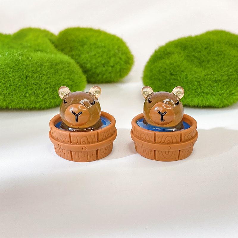 2Pcs Luminous Mini Capybara Resin Miniatures Glow At Night Fairy Garden Decoration Diy Ornament Cute Figurines Desk Decoration