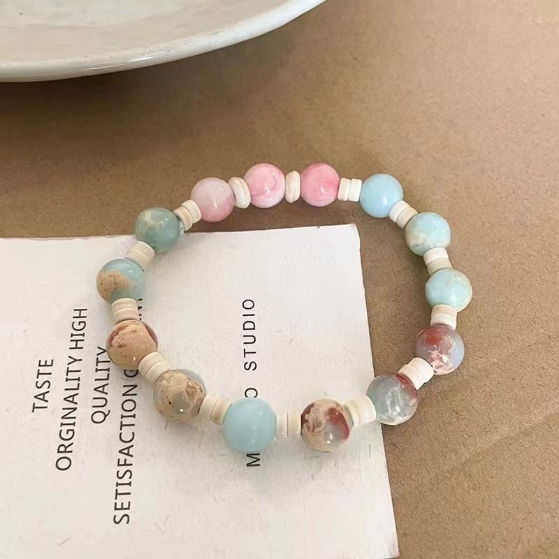 Chic Macaron Ceramic Sea Shell Beaded Bracelet Unique Fresh Sweet Jewelry For Women