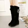 Fashion Black Bow Rhinestone Elegant Heeled Half High Boots for Women Autumn Winter Mid Calf Shoes Woman 2025 Goth Gyaru Footwear Sale
