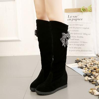 Черные ботильоны на каблуке с элегантным бантом и стразами для женщин, осенне-зимние туфли до середины икры, женская обувь 2025, готическая обувь гяру, распродажа