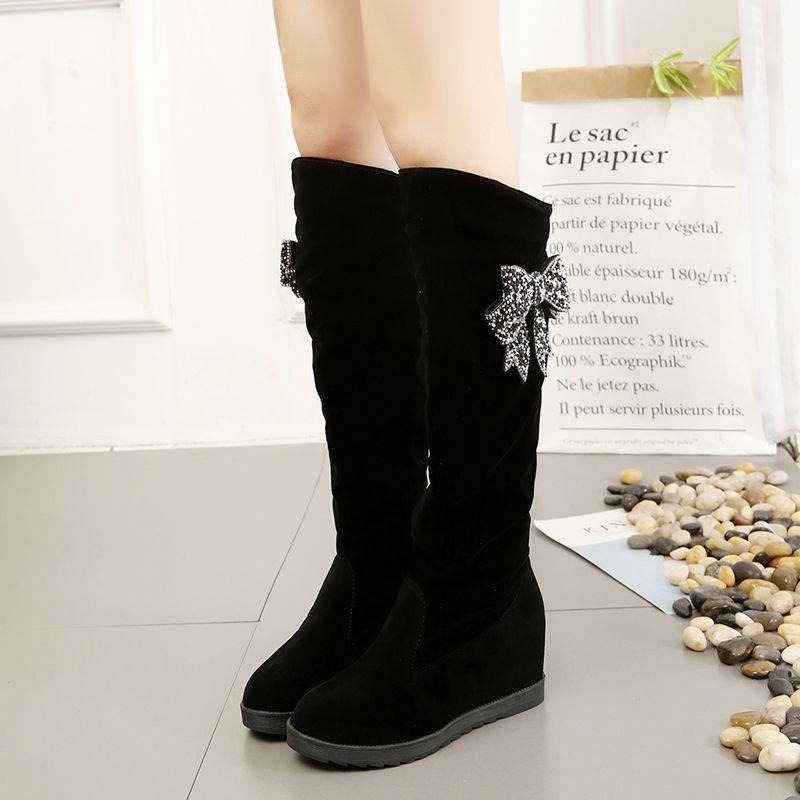 Модные черные ботильоны на каблуке с бантом и стразами для женщин, осенне-зимние полусапоги до середины икры, женская обувь 2025, готическая обувь, гару, распродажа