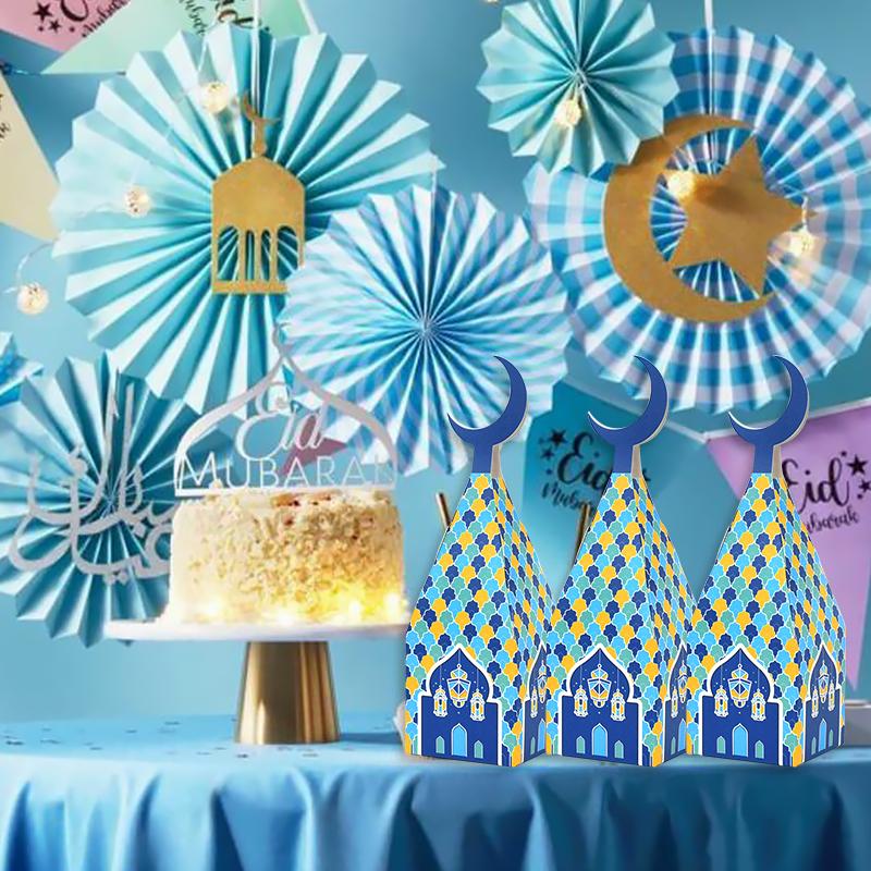 6Pcs Eid Mubarak Candy Box Moon Lantern Gift Cookie Packaging Boxes Bags Ramadan Kareem Decor Muslim Islamic Party Supplies 2024