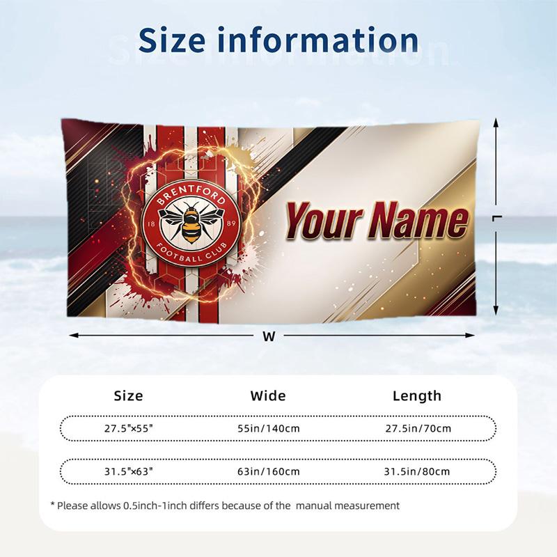 Custom Text Beach Towel, Soft Absorbent Swimming Multi-use TowelBrentford Football