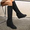 Fashion Women Wedges High Boots High Heels Suede Surface Knee High Shoes Woman 2025 Trend Winter Fashion Snow New Motorcycle Boots Mujer