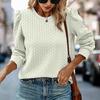 Женский осенне-зимний однотонный свитшот с круглым вырезом, пышным длинным рукавом и текстурой, свободный пуловер, топы, уличная одежда