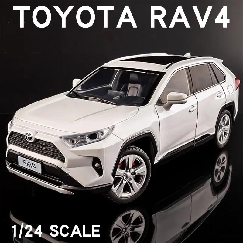 Масштаб 1/24 Toyota RAV4 Внедорожник Модель автомобиля Металлическая литая модель автомобиля Коллекция игрушек со звуком и светом для детей Мальчики Подарок