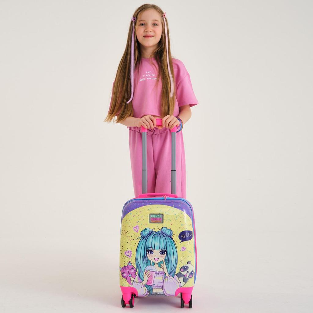 coral high Детский детский чемодан с фиолетовым и розовым рисунком для девочек в стиле аниме 16705