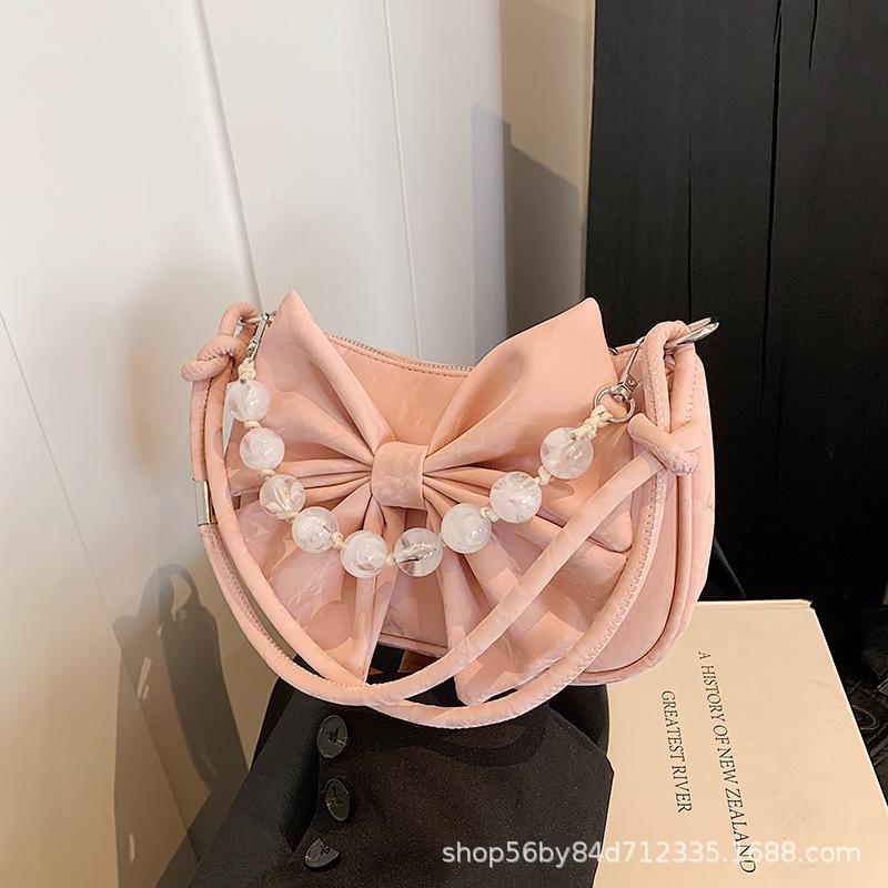 Bow Fashion Women's Small Bag Women's 2025 Spring New Versatile Simple Shoulder Messenger Bag Texture Dumpling Bag