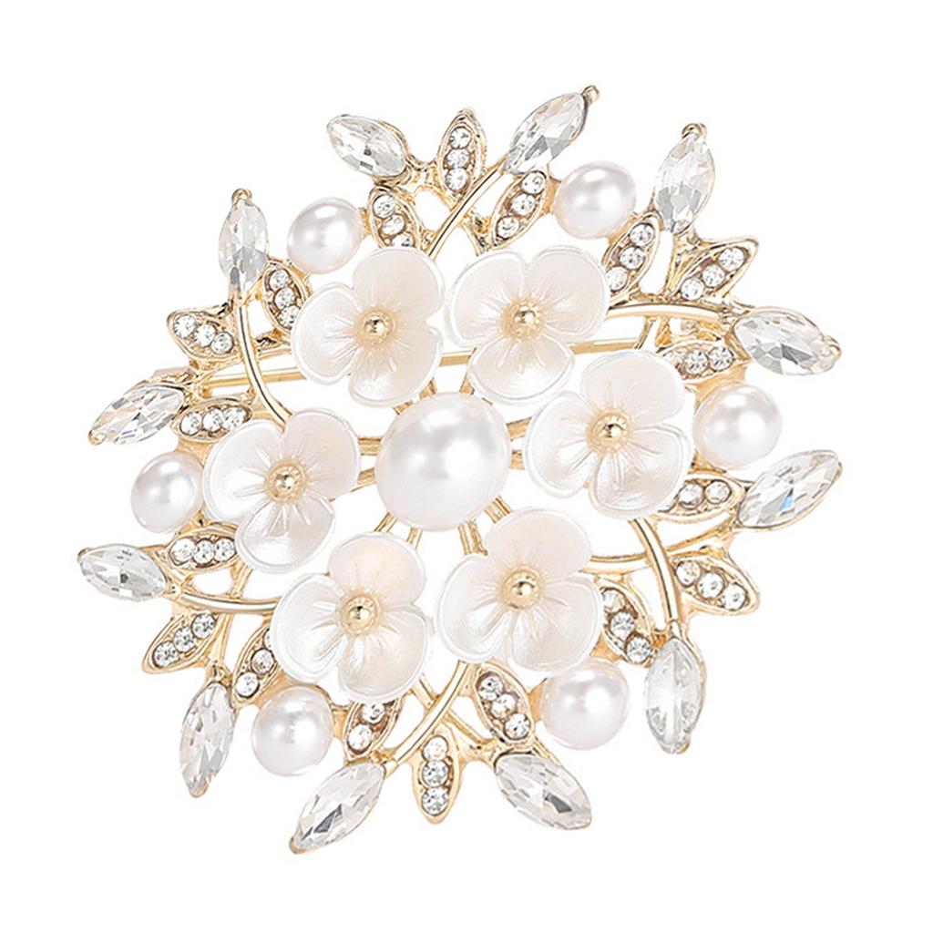 Fashionable Women's Pearls Flower Brooch With Gold or Silver Tone Finish Adds A Touch Of Elegance To Any Ensemble