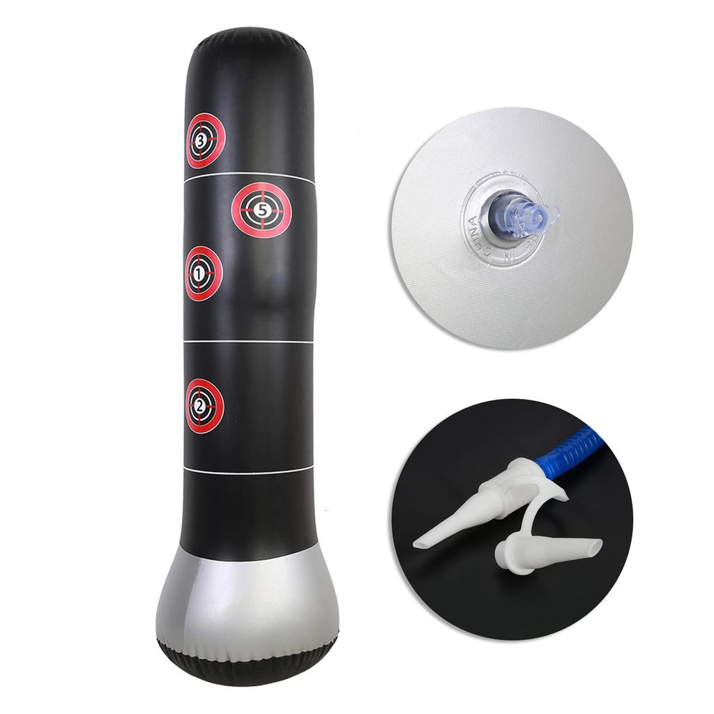 Надувной боксерский тренировочный манекен-неваляшка для ударов руками и ногами с ножным насосом для накачивания воздухом