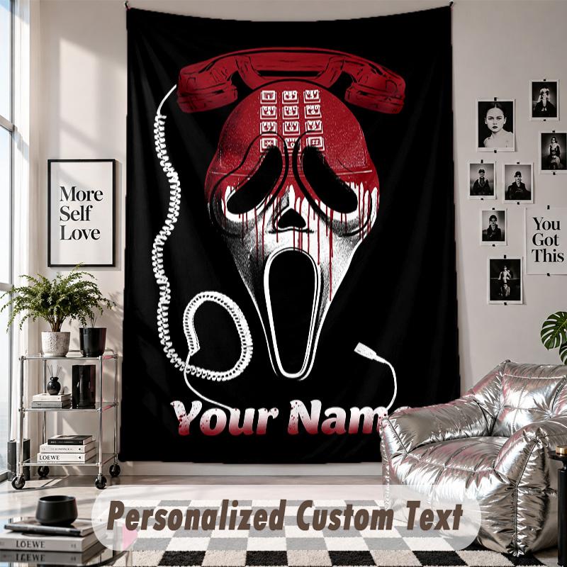 Custom Tapestry Wall Hanging, Scream Ghostface Personalized Name Text Home Wall Decor