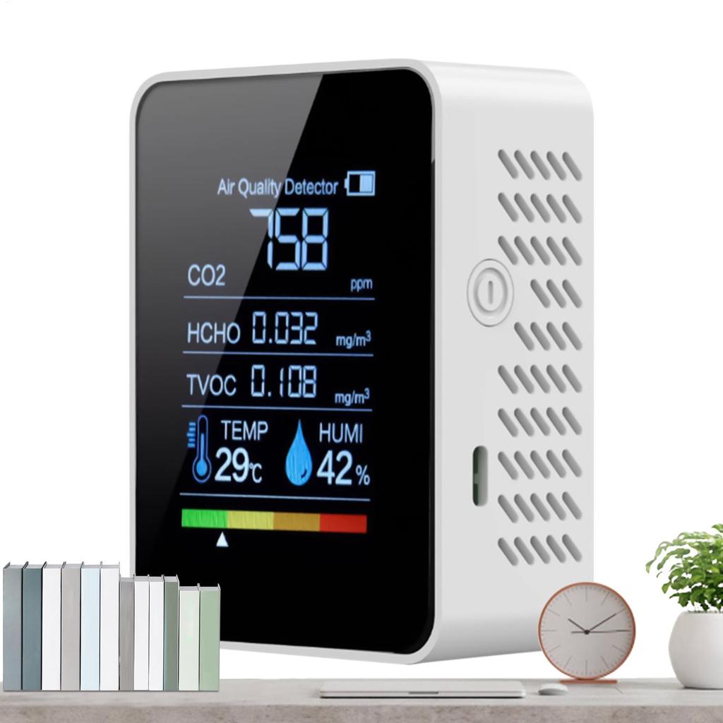 Portable 5 In 1 Air Quality Detector Smart Clear Display Accurate Monitor For Safety CO2 TVOC HCHO Testing Monitoring Detection