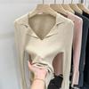 Французский элегантный трикотажный топ с V-образным вырезом, женские осенние тонкие стильные уникальные шикарные однотонные пуловеры, модные дизайнерские базовые повседневные рубашки поло, зима